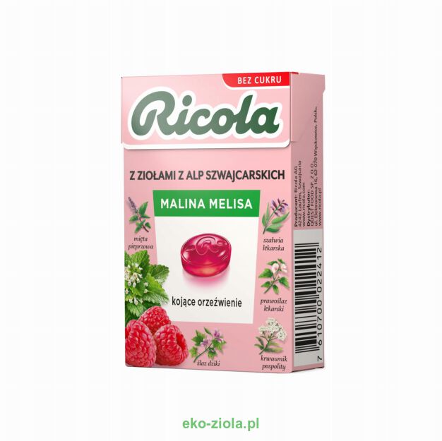 Ricola Szwajcarskie Cukierki Malina melisa B/C 27,5g