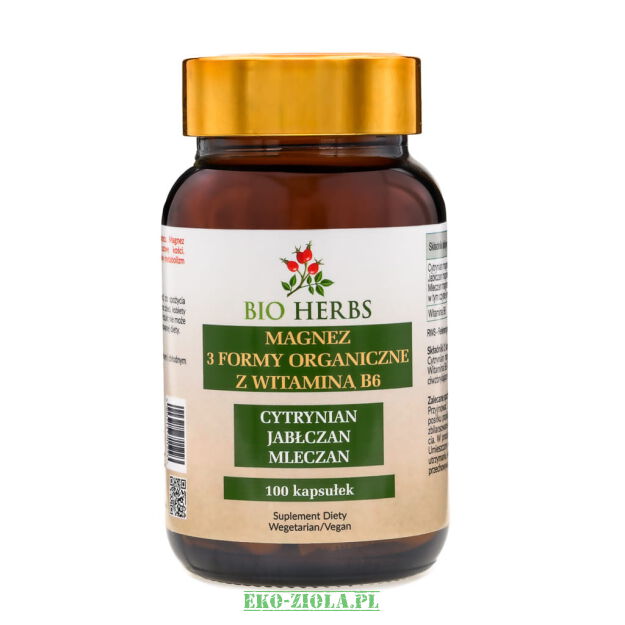 Bio Herbs Magnez 3 formy standaryzowane (cytrynian, jabłczan, mleczan) 100kaps