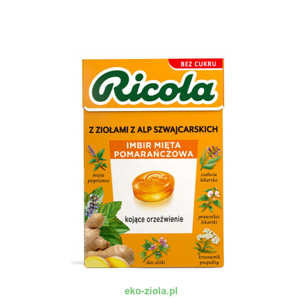 Ricola Szwajcarskie Cukierki miętowo-pomarańczowe imbir 27,5 g