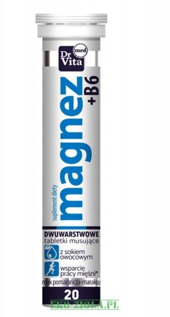 Dr. Vita Med Magnez + B6 - 20 tabletek musujacych z sokiem owocowym