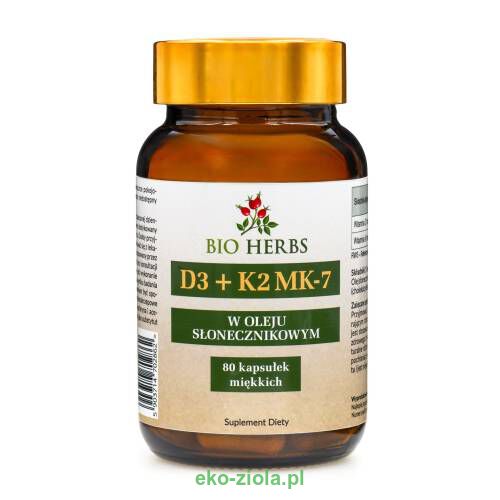 Bio Herbs Wit D3 + K2 2000/20μg  (olej  słonecznikowy) 80kaps