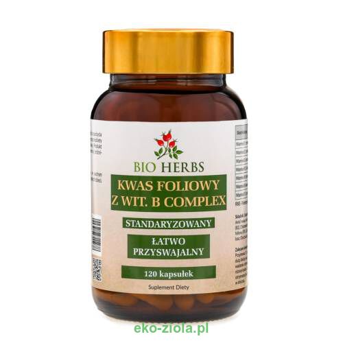 Bio Herbs Kwas foliowy 600µg z Witaminą B Complex 120 kapsułek