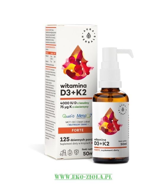 Aura Herbals Witamina D3 + K2 (4000/75) na oleju MCT krople 50ml