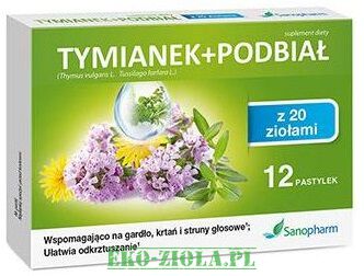 Sanopharm Tymianek + podbiał z 20 ziołami 12pastylek do ssania