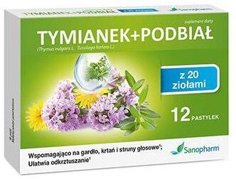 Sanopharm Tymianek + podbiał z 20 ziołami 12pastylek do ssania