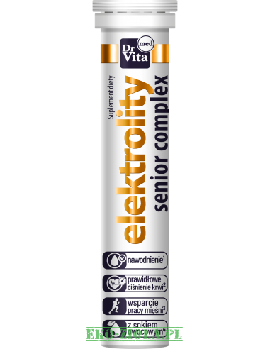Dr. Vita Med Elektrolity Elektrolity Senior complex ( potas, wapń, magnez) - 20 tabletek musujacych z sokiem owocowym