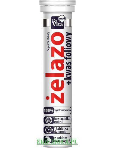 Dr. Vita Med Żelazo + kwas foliowy - 20 tabletek musujących z sokiem owocowym B/C