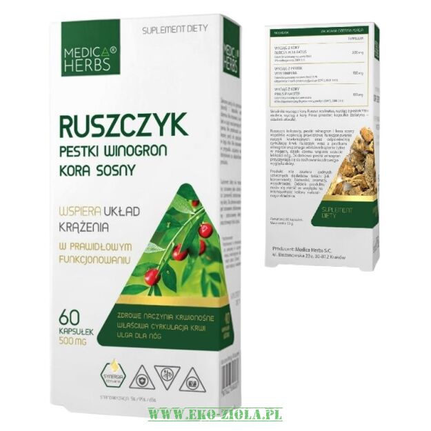 Medica Herbs Ruszczyk + Pestki Winogron OPC + Kora Sosny OPC 60kaps