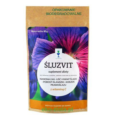 PlantaLek Śluzvit Pastylki (Karmelki) na Gardło bez cukru (len, ślaz, prawoślaz, porost islandzki) 80g 